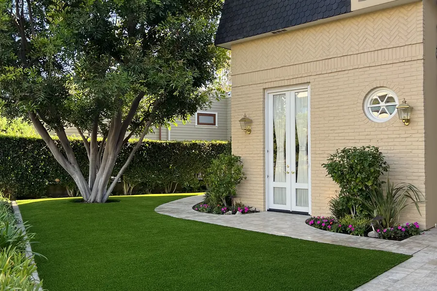 Corner lot · clean edges against planted beds