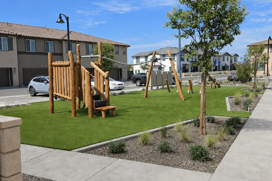 Community park playground surrounded by artificial turf in Winchester